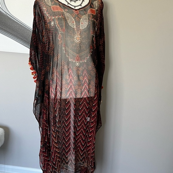Ritu Kumar Designer Black Sheer Long Kaftan Tunic Dress - Picture 8 of 12